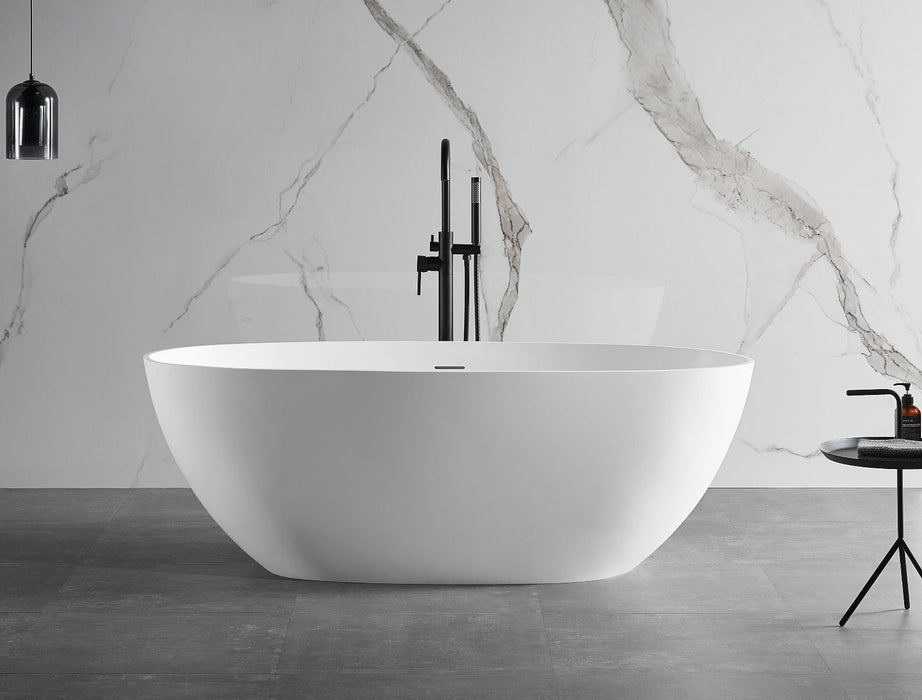 ALFI brand 59" White Oval Solid Surface Resin Soaking Bathtub AB9975