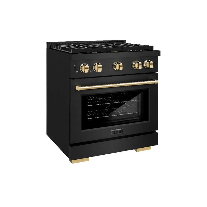 ZLINE 30"Paramount Dual Fuel Range Black Stainless Steel, Gold SDRBZ-30-G