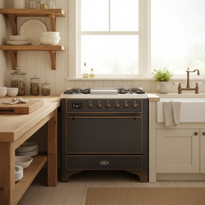 ILVE Majestic II 36" Liquid Propane Dual Fuel Range Matte Graphite Bronze Trim UM09FDQNS3MGBLP