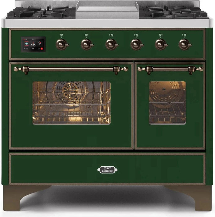 ILVE Majestic II 40" Liquid Propane Dual Fuel Range Emerald Green Bronze Trim UMD10FDNS3EGBLP