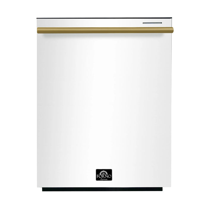 Forno Espresso 24" Built-In Dishwasher, White, Antique Brass, FDWBI8067-24WHT