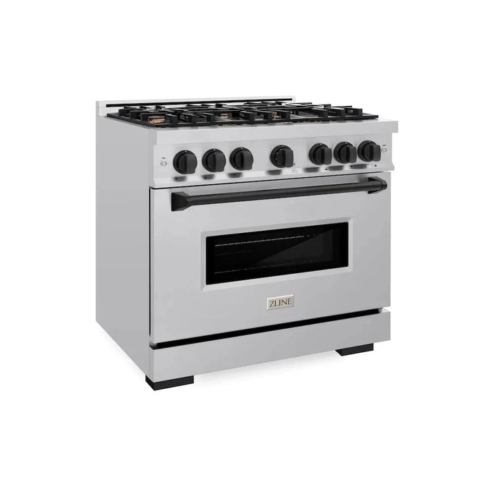 ZLINE 36" Dual Fuel Range, Gas Cooktop, Electric Convection Oven Stainless Steel, Matte Black CDRZ-36-MB