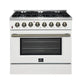 Forno Galiano Gold - 36" Dual Fuel Range Elec. Oven, White, A.Brass — FFSGS6156-36WHT