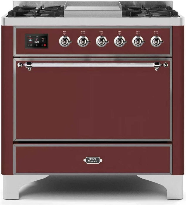 ILVE Majestic II 36" Dual Fuel Range Burgundy Chrome Trim UM09FDQNS3BUC