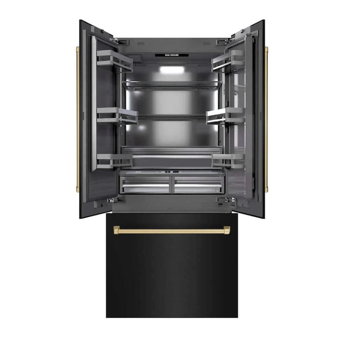 ZLINE 36" Built-In Bottom Freezer Refrigerator with Water Dispenser, Ice Maker, Black Stainless Steel, Graphite Gray Interior, Champagne Bronze GRBIVZ-BS-36-CB