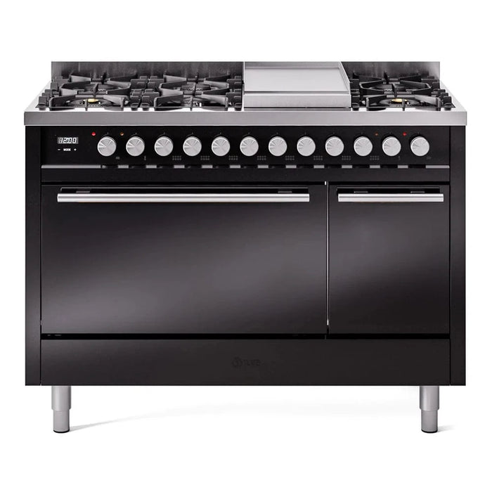 ILVE 48"Professional Plus Liquid Propane Dual Fuel Range, Glossy Black UP48FQMPBKLP