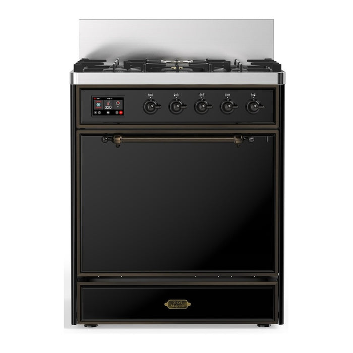 ILVE Majestic III 30" Dual Fuel Range, Glossy Black Burnished Trim UM30QNR3BKB