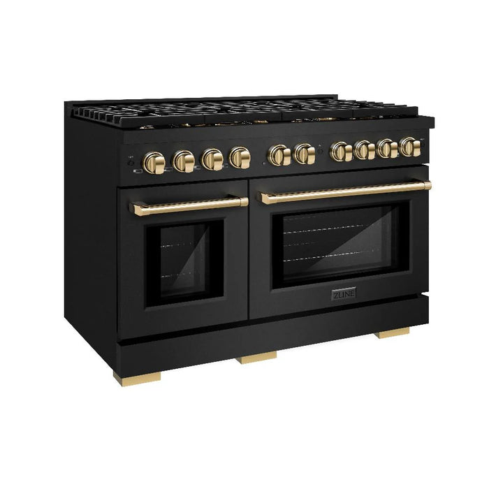 ZLINE 48"Paramount Dual Fuel Range Black Stainless Steel, Gold SDRBZ-48-G