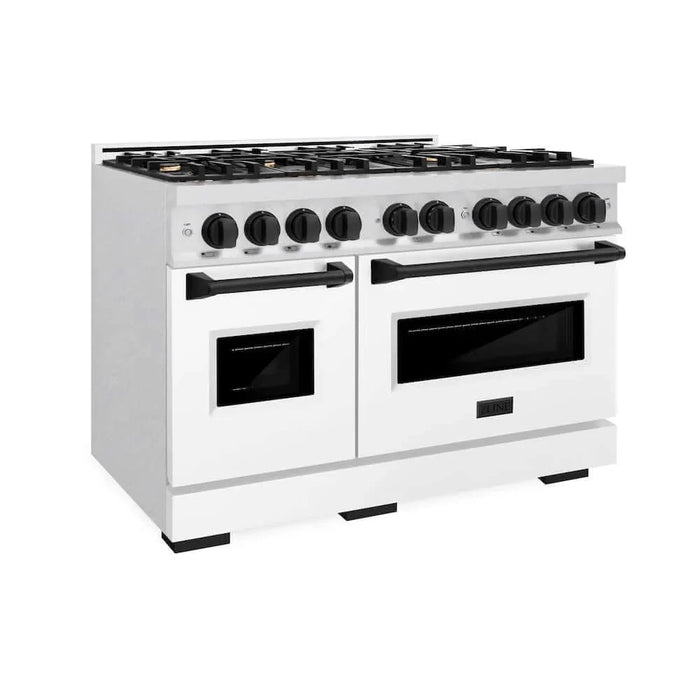 ZLINE 48" Dual Fuel Range, Gas Cooktop, Electric Convection Oven DuraSnow® Stainless Steel, Matte Black CDRSZ-48-MB