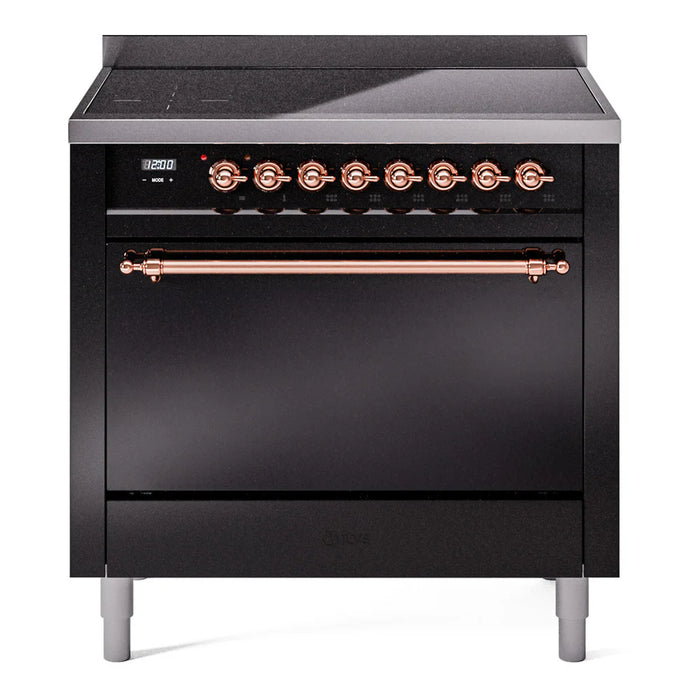 ILVE 36"Nostalgie II Freestanding Induction Range Glossy Black UPI366QNMPBKP