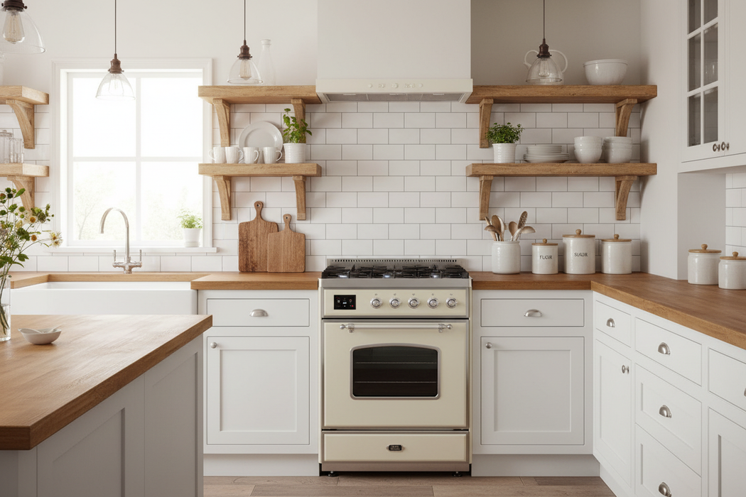 ILVE Majestic II 30" Liquid Propane Dual Fuel Range, Antique White Chrome Trim UM30DQNE3AWCLP