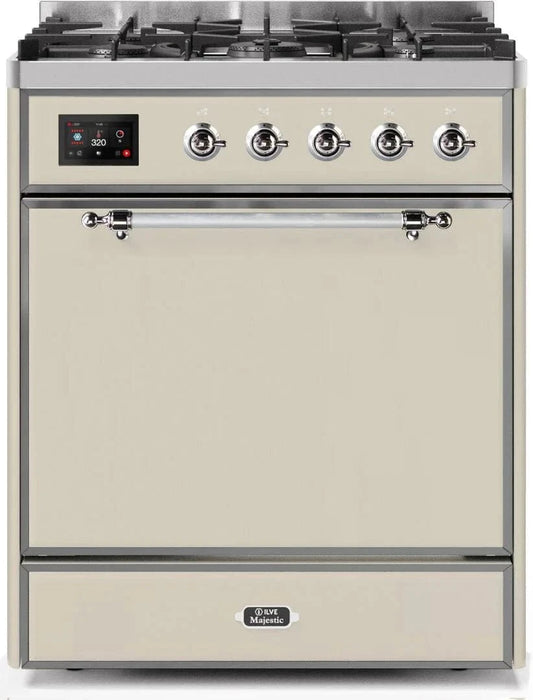 ILVE Majestic II 30" Dual Fuel Range, Antique White Chrome Trim UM30DQNE3AWC