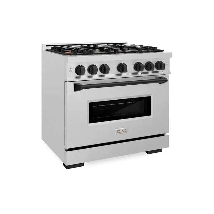 ZLINE 36"Classic Gas Range, Convection Gas Oven, DuraSnow® Stainless Steel, Matte Black CGRSZ-36-MB
