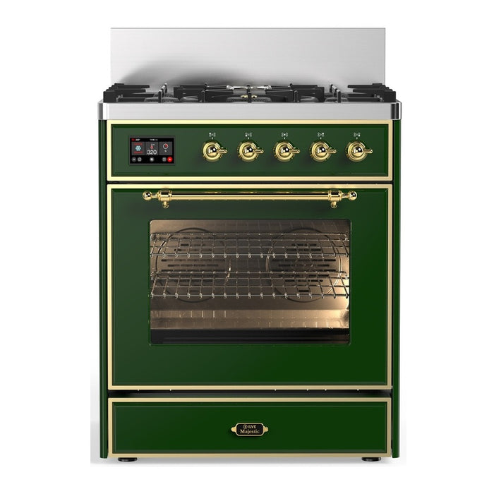 ILVE Majestic III 30" Dual Fuel Range Emerald Green Brass Trim UM30NR3EGG