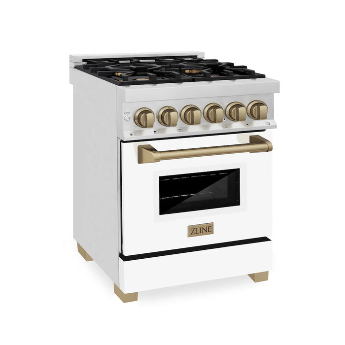 ZLINE 24" Autograph Dual Fuel Range, White Door, Bronze RAZ-WM-24-CB