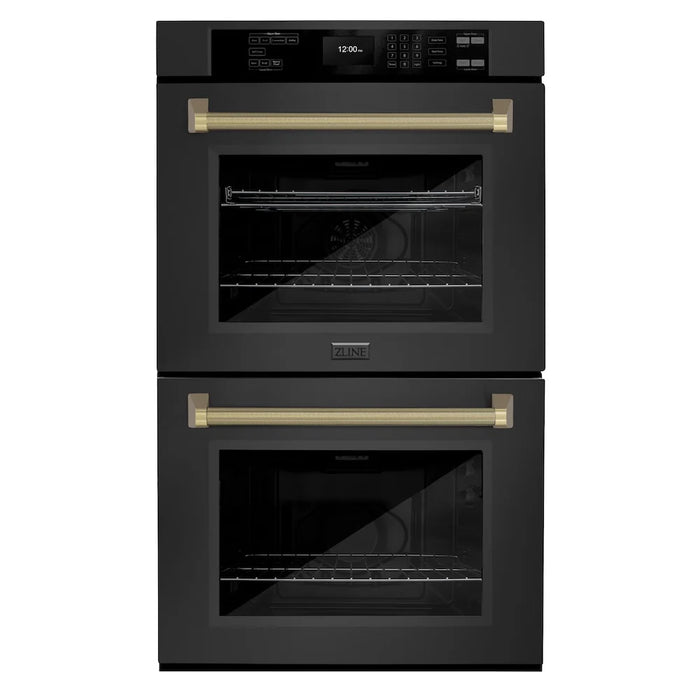 ZLINE Autograph Edition 30" Professional True Convection Double Wall Oven, Air Fry, Self Clean, Black Stainless Steel, Helix Handles WADBZ-30-KCB
