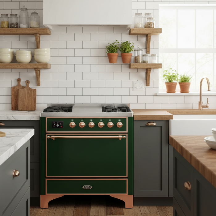 ILVE Majestic II 36" Dual Fuel Range Emerald Green Copper Trim UM09FDQNS3EGP