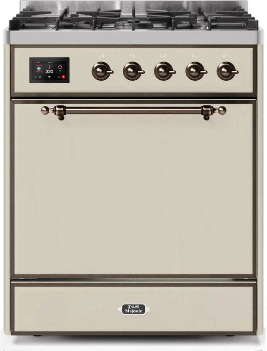 ILVE Majestic II 30" Dual Fuel Range, Antique White Bronze Trim UM30DQNE3AWB