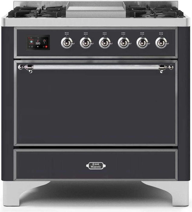 ILVE Majestic II 36" Dual Fuel Range Matte Graphite Chrome Trim UM09FDQNS3MGC