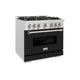 ZLINE 36" Classic Gas Range, Convection Gas Oven DuraSnow® Stainless Steel, Black Matte Door CGRS-BLM-36