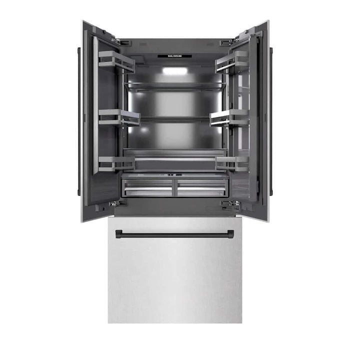 ZLINE 36" Built-In Bottom Freezer Refrigerator with Water Dispenser, Ice Maker, DuraSnow® Stainless Steel, Graphite Gray Interior, Matte Black GRBIVZ-SN-36-MB