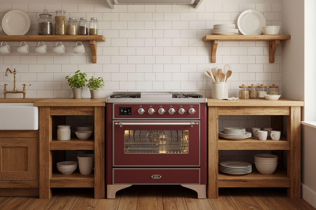 ILVE 36" Majestic II Liquid Propane Dual Fuel Range Burgundy Chrome Trim UM09FDNS3BUCLP