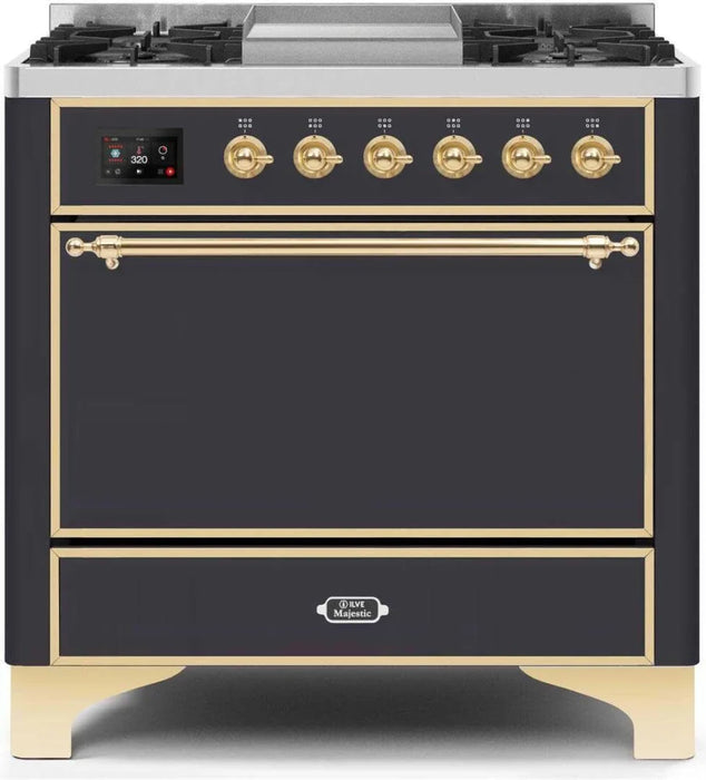 ILVE Majestic II 36" Dual Fuel Range Matte Graphite Brass Trim UM09FDQNS3MGG