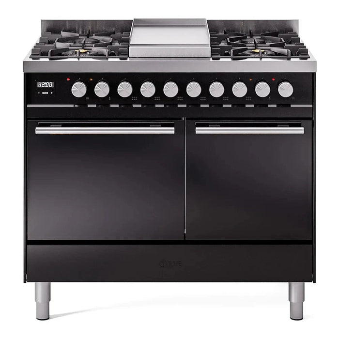 ILVE 40"Professional Plus Liquid Propane Dual Fuel Range, Glossy Black UPD40FQMPBKLP