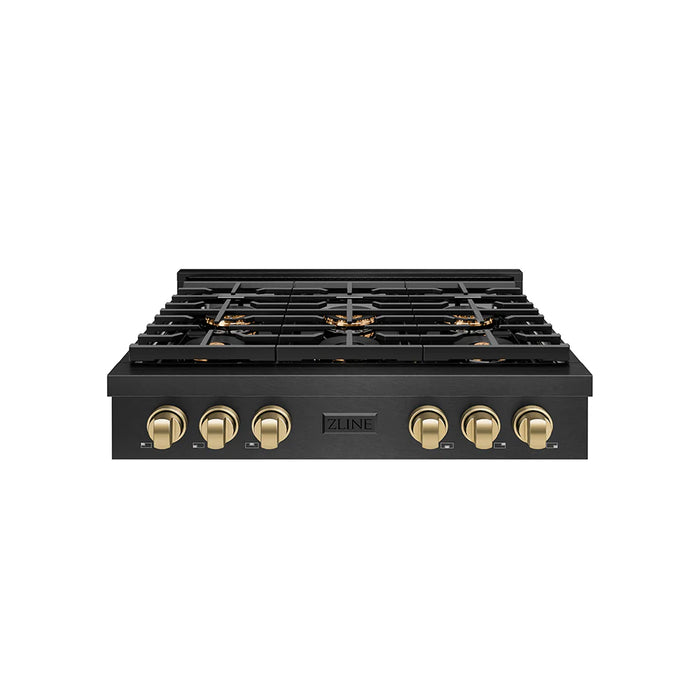 ZLINE Autograph Edition 36" Paramount Gas Rangetop DuoPro™ Cooktop. Black Satin Stainless Steel PSRTBSZ-36-CB