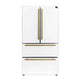 Forno Espresso Moena 36" Fr. Door Fridge, White with Ant. Brass Handle — FFRBI1820-36WHT