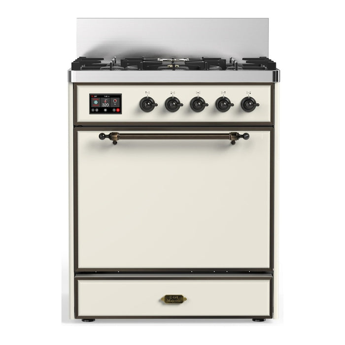 ILVE Majestic III 30" Dual Fuel Range, Antique White Burnished Trim UM30QNR3AWB