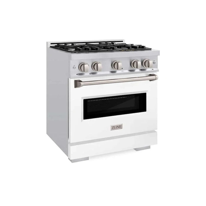 ZLINE 30"Classic Gas Range, Convection Gas Oven, Stainless Steel, White Matte Door CGR-WM-30
