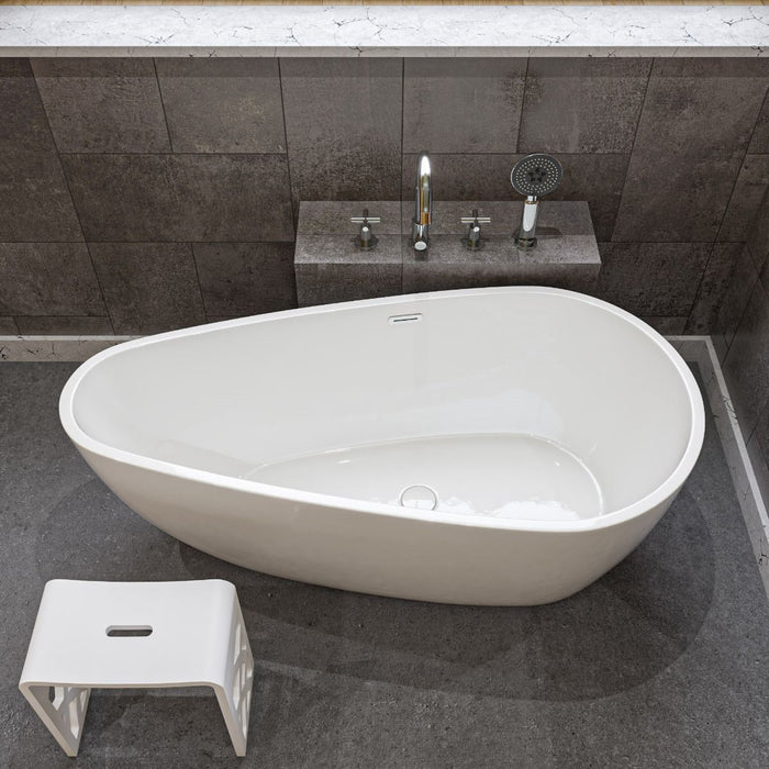 ALFI brand 59" White Oval Acrylic Free Standing Soaking Bathtub AB8861