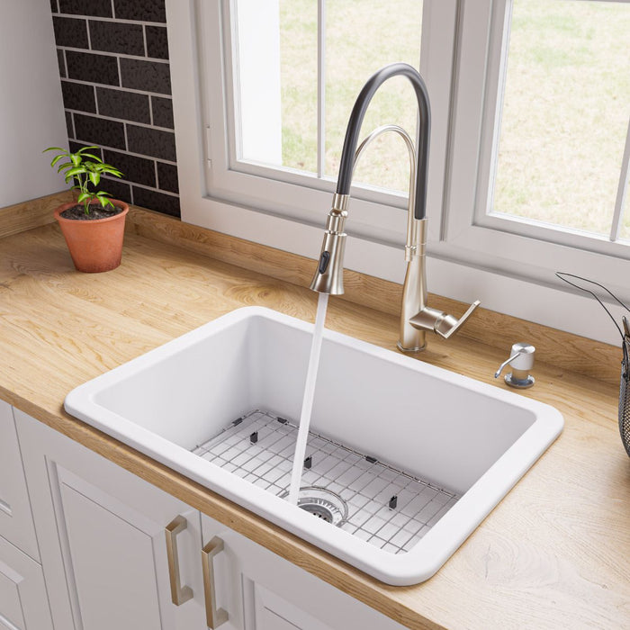 ALFI brand 27" Fireclay Undermount / Drop In Fireclay Kitchen Sink ABF2718UD