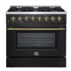 Forno Galiano Gold - 36" Dual Fuel Range Elec. Oven, Black, A.Brass — FFSGS6156-36BLK