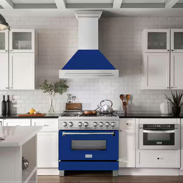 ZLINE 36" Autograph Stainless Blue Matt Wall Range Hood 8654STX-BM-36