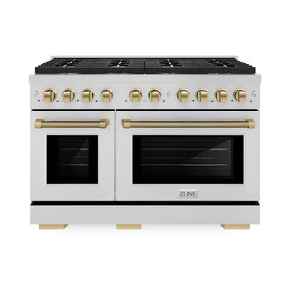 ZLINE Autograph Ed. 48" Paramount Dual Fuel Range, 6 Burner Gas Cooktop, Electric Convection Oven, Stainless Steel, Helix Handle and Knob SDRZ-48-KCB