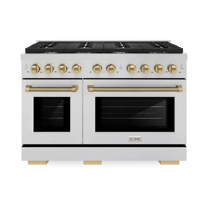 ZLINE Autograph Edition 48" Paramount Dual Fuel Range, 6 Burner Gas Cooktop, Electric Convection Oven, Stainless Steel, Helix Handle and Knob SDRZ-48-KCB