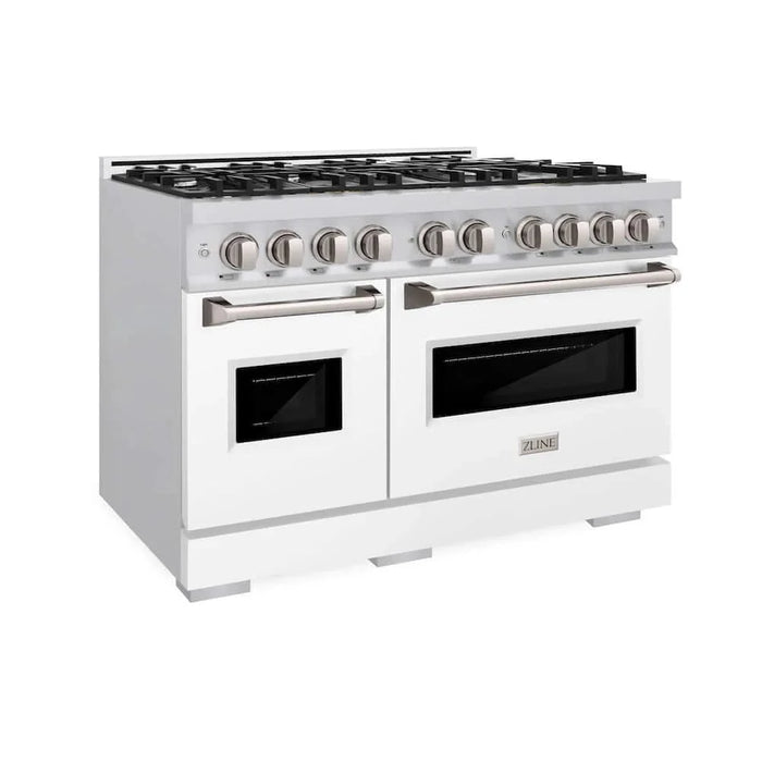 ZLINE 48" Dual Fuel Range, Gas Cooktop, Electric Convection Oven Stainless Steel, White Matte Door CDR-WM-48