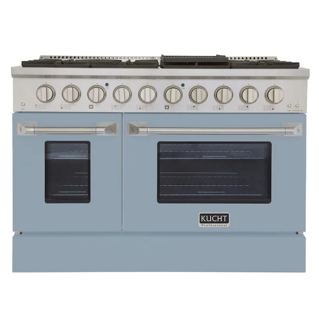 Kucht 48" Gas Range in Stainless Steel with Light Blue Oven Doors, KNG481-LB