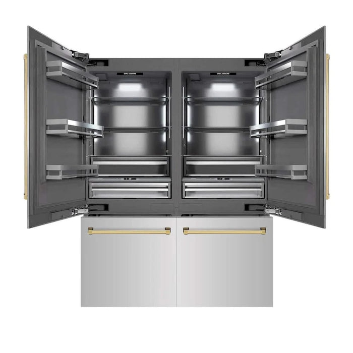 ZLINE 60" Built-In Bottom Freezer Refrigerator with Water Dispenser, Ice Maker, Stainless Steel, Graphite Gray Interior, Polished Gold GRBIVZ-304-60G