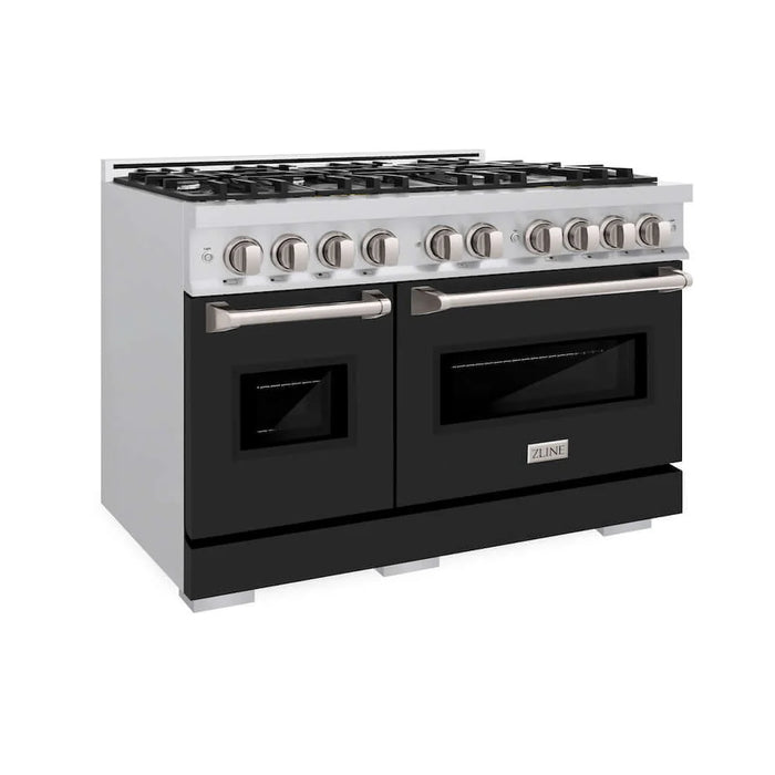ZLINE 48"Classic Gas Range, Convection Gas Oven, Satin Stainless Steel, Black Matte Door CGRS-BLM-48