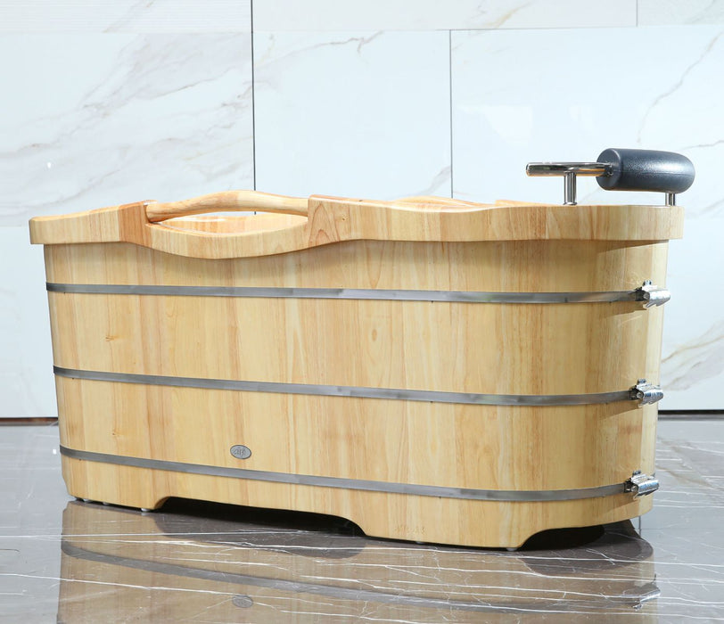 ALFI brand 61'' Free Standing Wooden BathTub, Headrest AB1163