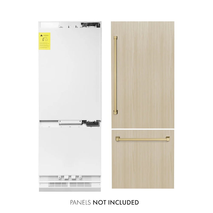 ZLINE Autograph Edition 30" Panel Ready Built-In Bottom Freezer Refrigerator, Water Dispenser, Ice Maker, Accents RBIVZ-30-CB