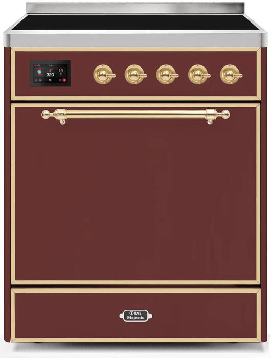ILVE Majestic II 30" Induction Range Burgundy Brass Trim UMI30QNE3BUG
