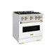 ZLINE 30" Classic Gas Range, Convection Gas Oven Stainless Steel, White Matte Door Champagne Bronze CGRZ-WM-30-CB