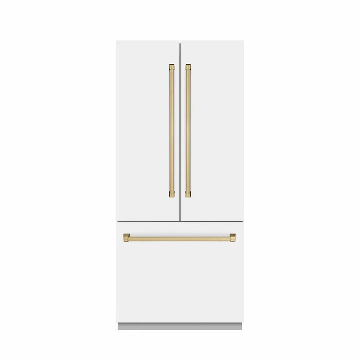 ZLINE 36" French Door Built-In Bottom Freezer Refrigerator, Water Dispenser, Ice Maker, White Matte, Stainless Steel, Accents SRBIVZ-WM-36-CB