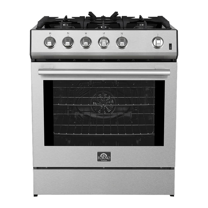 Forno Espresso 30” Gas Range, Stainless Steel, Silver Handles, FFSGS1116-30