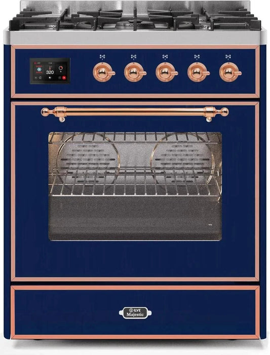 ILVE Majestic II 30" Liquid Propane Dual Fuel Range Midnight Blue Copper Trim UM30DNE3MBPLP