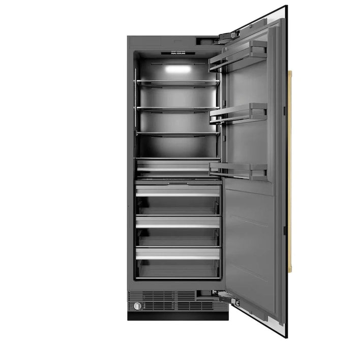 ZLINE 30" Column Refrigerator Black Stainless Steel, Graphite Gray Interior Polished Gold RCRVZ-BS-30-G